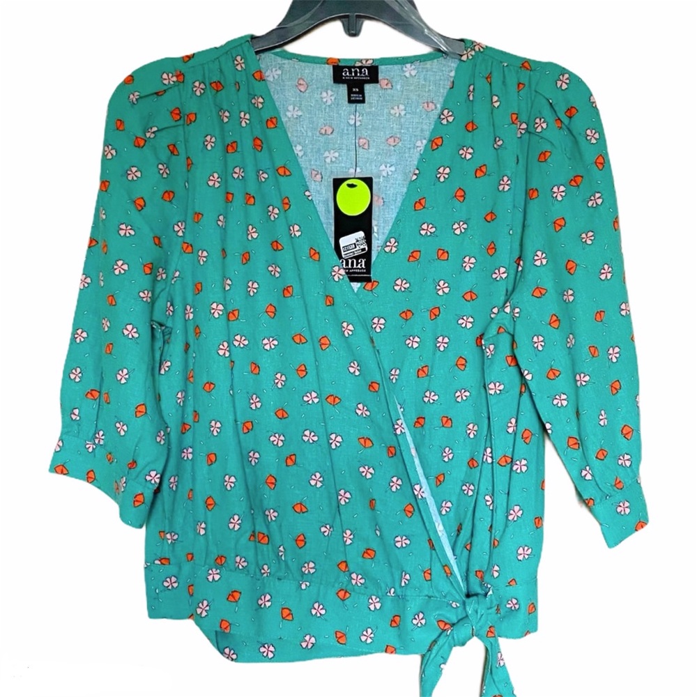 NWT a.n.a Green Floral Tie Up Blouse